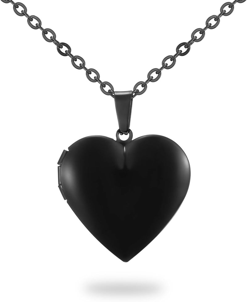 PHOCKSIN Locket Necklace for Women Black/Gold/Silver Locket Necklace Oval/Round/Heart Photo Necklace New Years Gifts for Girls - Image 1